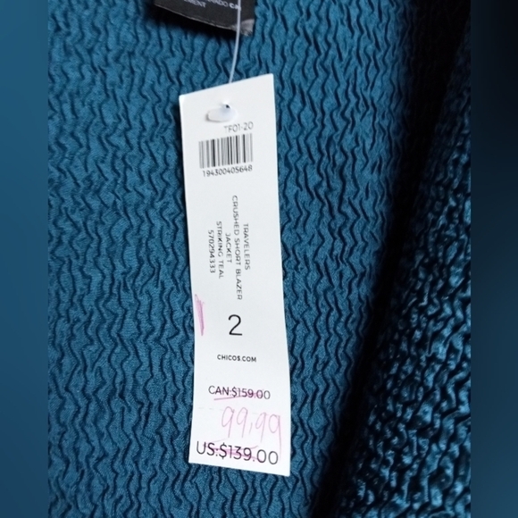 NWT Chico's Traverlers Emerald Green Button Up Cardigan/Blazer size 2 or 12/14 - Picture 4 of 9